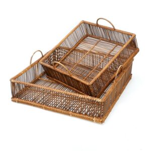 Plateau carré en rotin – Naturel et brun – M