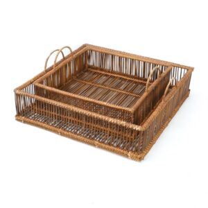 Plateau carré en rotin – Naturel et brun – M, vue 2