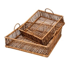 Plateau carré en rotin – Naturel et brun – L