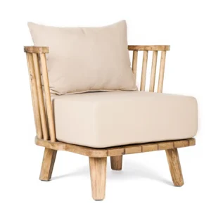 Fauteuil Malawi – Bois naturel et coussin pierre