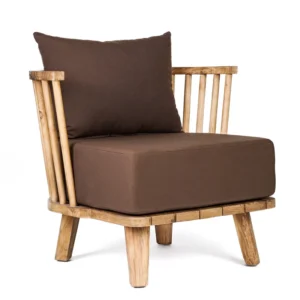 Fauteuil Malawi – Bois naturel et coussin chocolat
