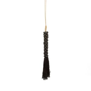 Suspension décorative perles de bois et coton Noir