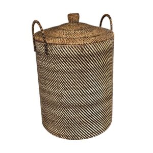 Panier à linge rond avec couvercle Naturel et noir