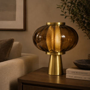 Lampe à poser Solara – Verre et doré