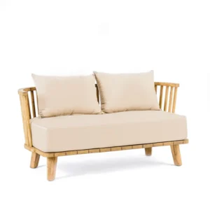 Canapé 2 places Malawi – Bois naturel et coussin pierre