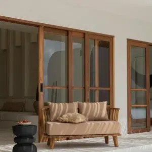 Canapé 2 places Malawi – Bois naturel et coussin pierre, vue 2