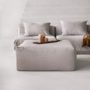 Pouf repose-pieds en lin lavé Slow Pouf Craie, vue 2